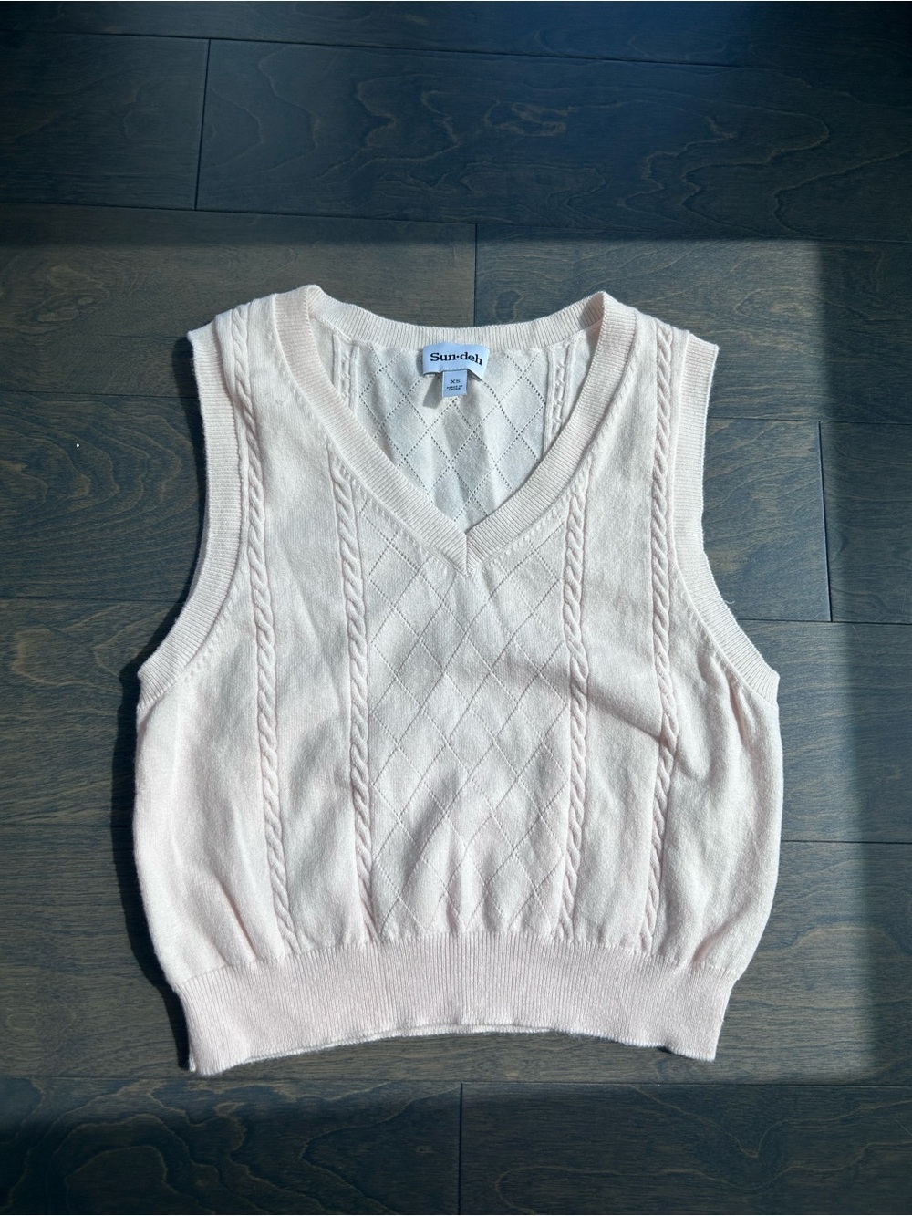 Women's Light Pink Cable Knit V-Neck Sweater Vest